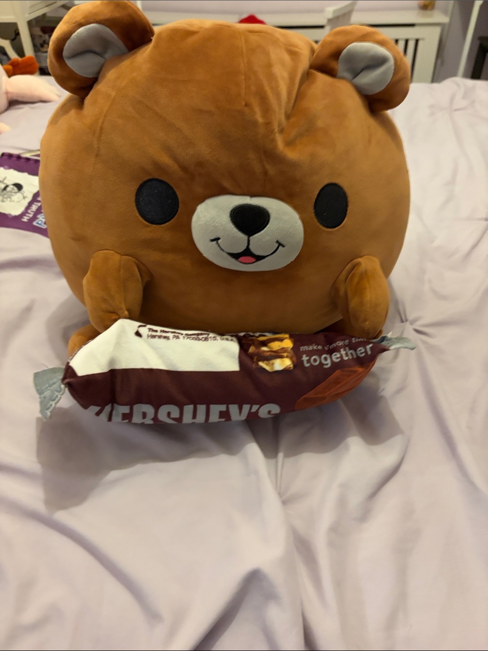 Brown Bear Plush Pillow with Hershey's Candy Wrap Accent